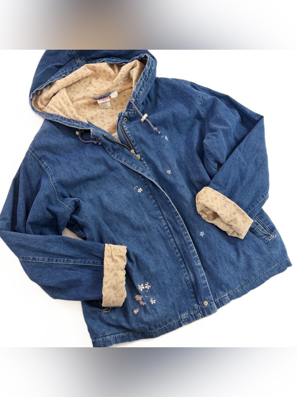 Disney Store Vintage Jacket Womens XXL Winnie The Pooh Denim Zip Floral Lining